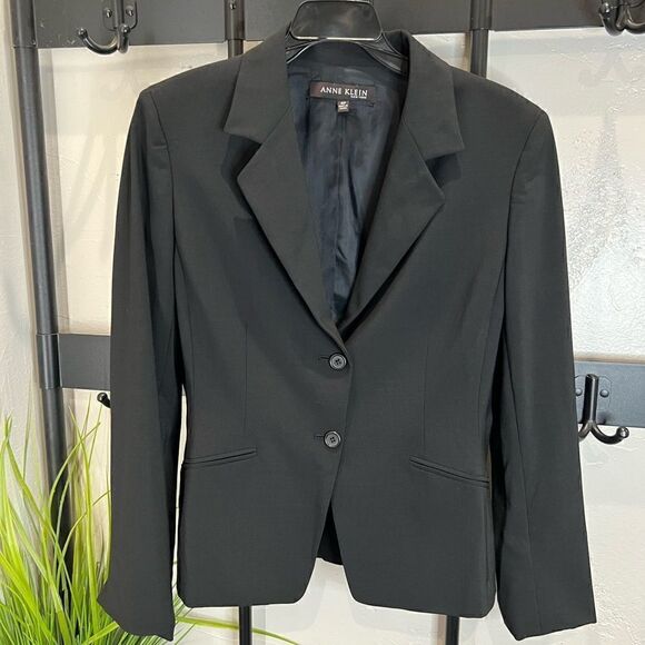 Anne Klein blazer wool blend black size 8 petite - Picture 2 of 11